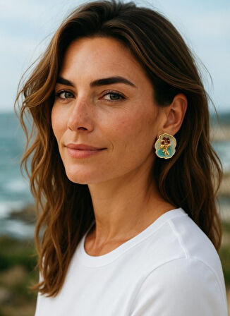 Altın Rengi Çiçek Motifli Şık Küpe