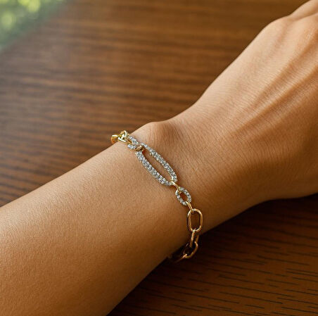 Taş Detaylı Zincir Tasarım Şık Bileklik