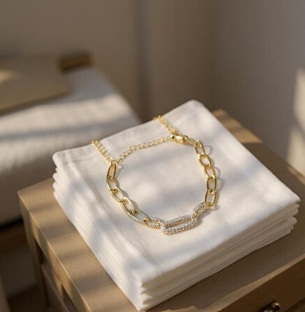 Taş Detaylı Zincir Tasarım Şık Bileklik