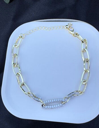 Taş Detaylı Zincir Tasarım Şık Bileklik