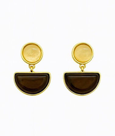 Kahverengi Taşlı Minimal Tarz Küpe