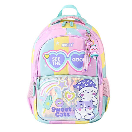 Muggle 3 Bölmeli Good Be Kind Okul Sırt Çantası Pembe-Yeşil (MU-5735)