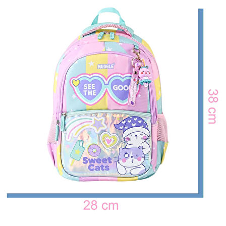 Muggle 3 Bölmeli Good Be Kind Okul Sırt Çantası Pembe-Yeşil (MU-5735)