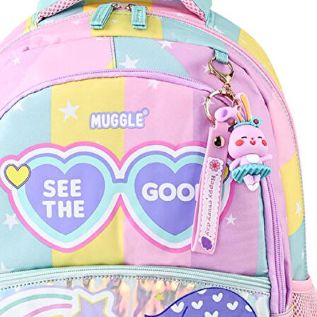 Muggle 3 Bölmeli Good Be Kind Okul Sırt Çantası Pembe-Yeşil (MU-5735)