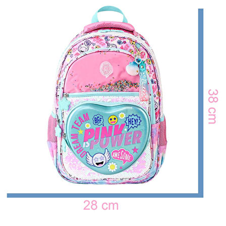Muggle 4 Bölmeli Pink Power Okul Sırt Çantası Pembe (MU-5771)