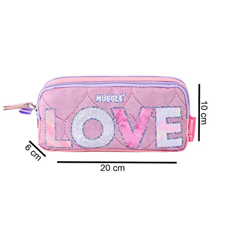 Muggle 2 Bölmeli Love Kalem Çantası Pudra (MU-5782)