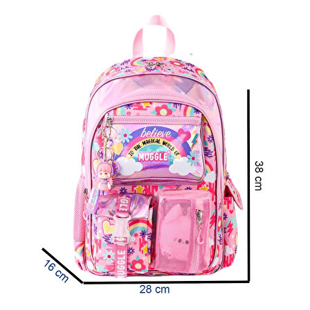 Muggle 3 Bölmeli Believe Magic Sırt Çantası Pembe (MU-5824)