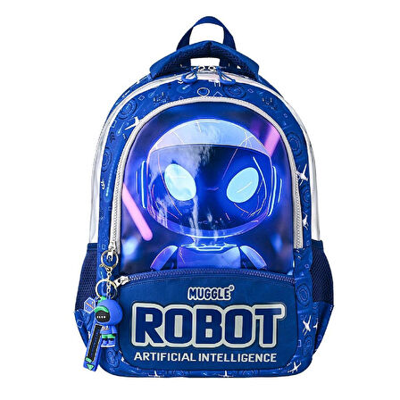 Muggle 3 Bölmeli Robot Okul Sırt Çantası Lacivert (MU-5904)