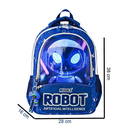 Muggle 3 Bölmeli Robot Okul Sırt Çantası Lacivert (MU-5904)