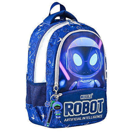 Muggle 3 Bölmeli Robot Okul Sırt Çantası Lacivert (MU-5904)