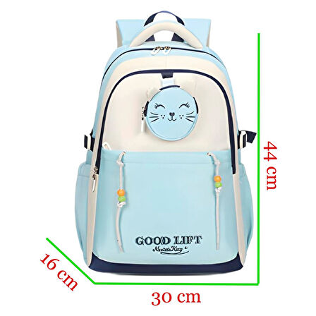 Muggle 3 Bölmeli Good Lift Kolej Okul Sırt Çantası Açık Mavi (MU-1629)