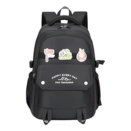 Muggle 3 Bölmeli Happy Camp Kolej Okul Sırt Çantası Siyah (MU-1667)