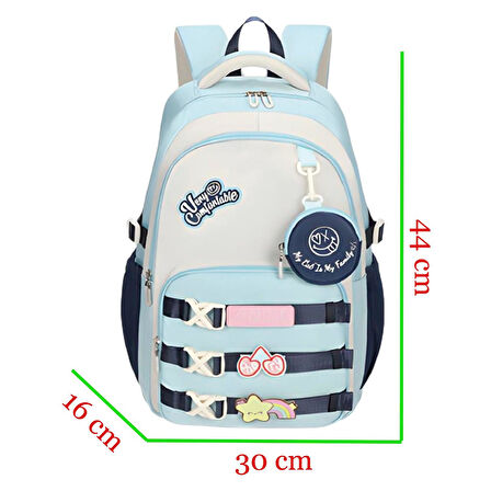Muggle 3 Bölmeli Very Comfort Kolej Okul Sırt Çantası Turkuaz-Lacivert (MU-1728)