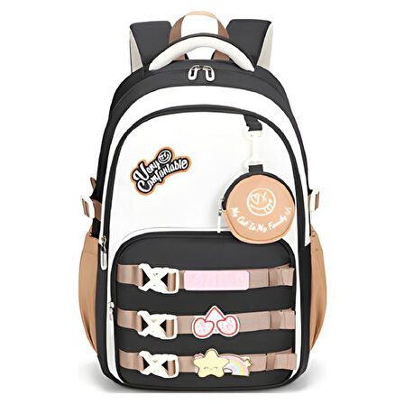 Muggle 3 Bölmeli Very Comfort Kolej Okul Sırt Çantası Siyah-Kahve (MU-1742)