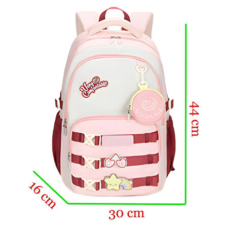 Muggle 3 Bölmeli Very Comfort Kolej Okul Sırt Çantası Pembe-Bordo (MU-1780)
