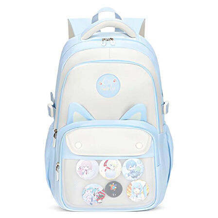 Muggle 3 Bölmeli Uniqe Cats Kolej Okul Sırt Çantası Açık Mavi (MU-1803)