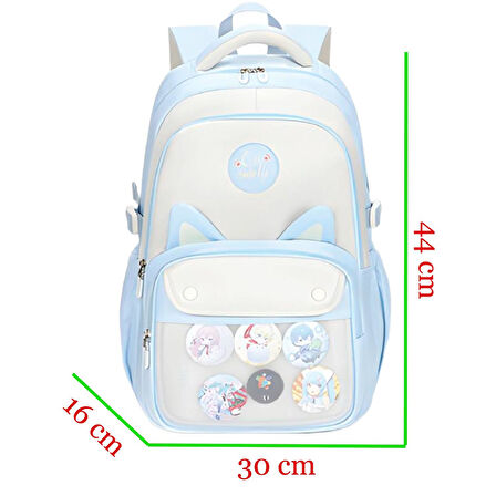 Muggle 3 Bölmeli Uniqe Cats Kolej Okul Sırt Çantası Açık Mavi (MU-1803)