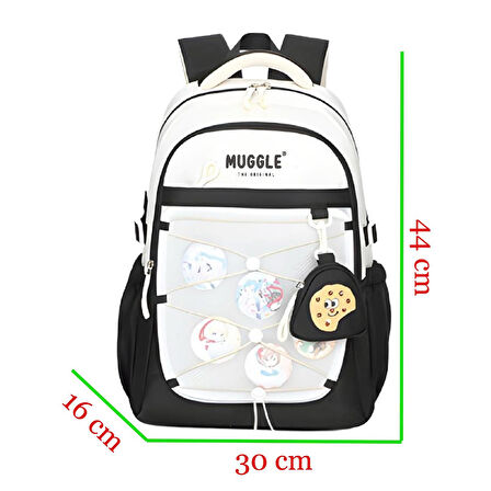 Muggle 3 Bölmeli Anime Girl Kolej Okul Sırt Çantası Siyah (MU-1988)