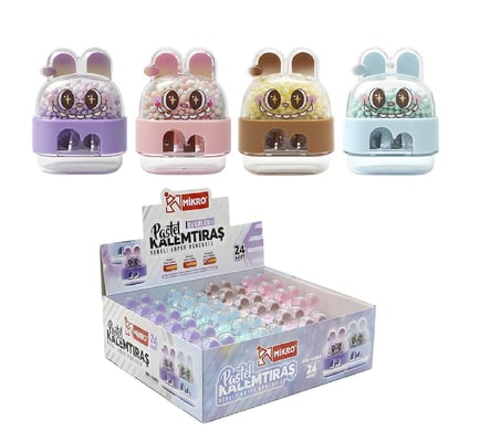 Mikro Pastel Bubblebu Çift Bıçaklı Hazneli Kalemtıraş (MK-4065)