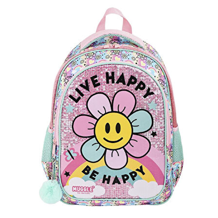 Muggle 2 Bölmeli Live Happy Okul Sırt Çantası Pembe (MU-9004)