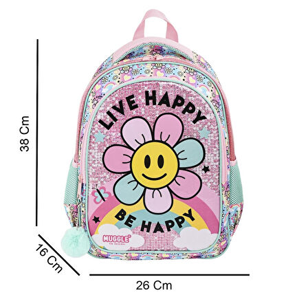 Muggle 2 Bölmeli Live Happy Okul Sırt Çantası Pembe (MU-9004)