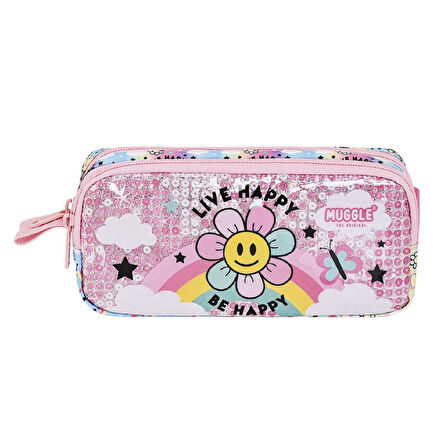 Muggle 2 Bölmeli Live Happy Pembe Kalemlik (MU-9006)
