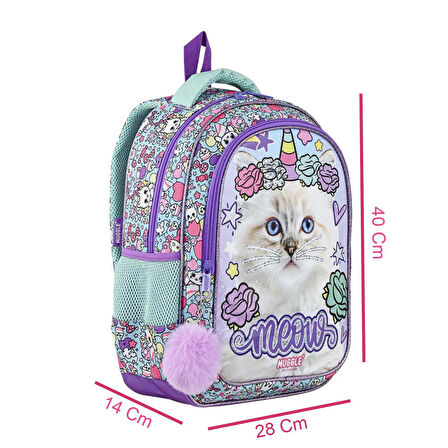 Muggle 2 Bölmeli Pretty Cat Meow Okul Sırt Çantası Mor (MU-9022)