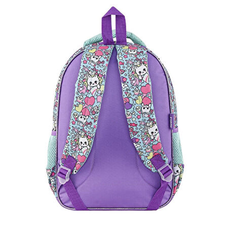 Muggle 2 Bölmeli Pretty Cat Meow Okul Sırt Çantası Mor (MU-9022)