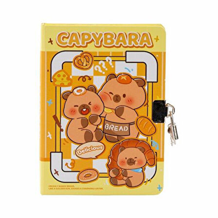 Mikro Capybara Karton Kapak Hatıra Ve Not Defteri Günlük Kilitli 17,5 x 13 Cm Çizgili 112 Yaprak (GN640)