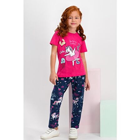 Summer Unicorn Fuşya Kız Çocuk Pijama Takımı