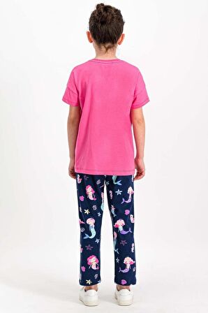 Rolypoly Kız Çocuk Pijama Takımı Yarım Kol Denizkızı Princess Desenli Süprem Rpoly17531