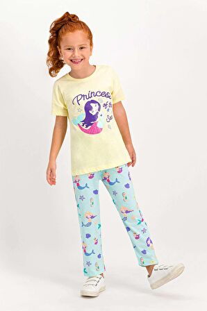 Sea Princess Açık Sarı Kısa Kollu Kız Çocuk Pijama Takımı
