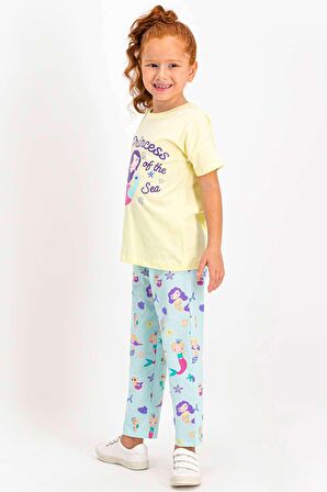 Sea Princess Açık Sarı Kısa Kollu Kız Çocuk Pijama Takımı