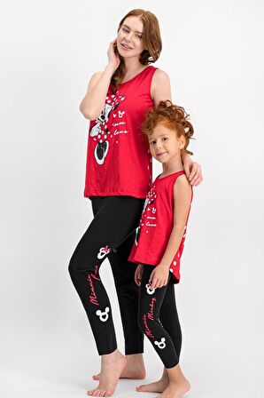 Minnie Mouse Lisanslı Kırmızı Kız Çocuk Tayt Pijama Takım