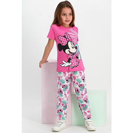 Minnie Mouse Lisanslı Pembe Kısa Kollu Kadın Pijama Takımı