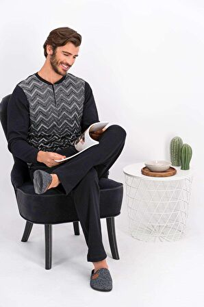 Arnetta Zig Zag Siyah Erkek Pijama Takımı