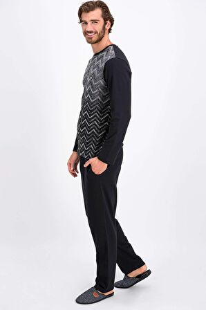 Arnetta Zig Zag Siyah Erkek Pijama Takımı