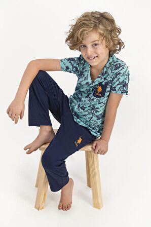U.S. Polo Assn Lisanslı Palm Mat Yeşil Genç Erkek Gömlek Pijama