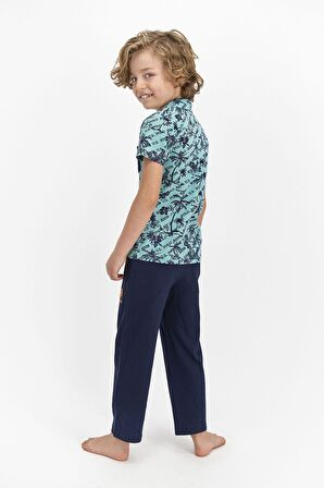 U.S. Polo Assn Lisanslı Palm Mat Yeşil Genç Erkek Gömlek Pijama