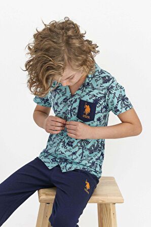 U.S. Polo Assn Lisanslı Palm Mat Yeşil Genç Erkek Gömlek Pijama