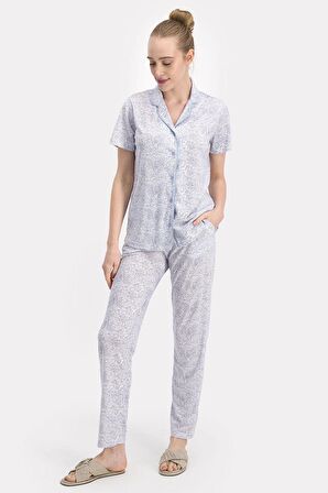 Arnetta Ethnic Buz Mavi Kadın Gömlek Pijama