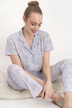 Arnetta Ethnic Buz Mavi Kadın Gömlek Pijama