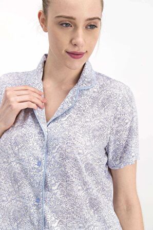Arnetta Ethnic Buz Mavi Kadın Gömlek Pijama
