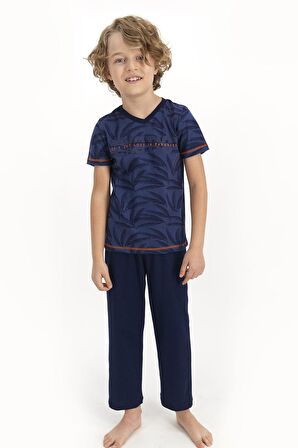 Arnetta Lost In Paradise Koyu İndigo Genç Erkek Kısa Kol Pijama Takımı