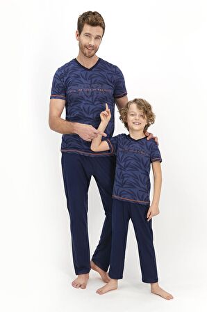 Arnetta Lost In Paradise Koyu İndigo Genç Erkek Kısa Kol Pijama Takımı