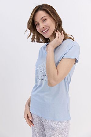 Arnetta Ethnic Pattern Buz Mavisi Kadın Pijama Takımı