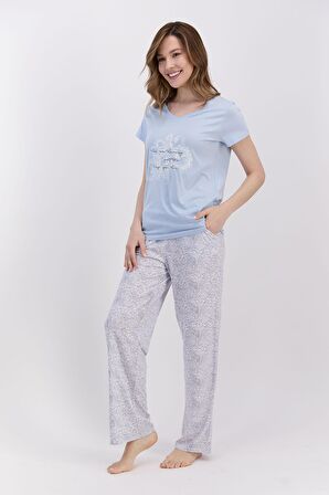 Arnetta Ethnic Pattern Buz Mavisi Kadın Pijama Takımı