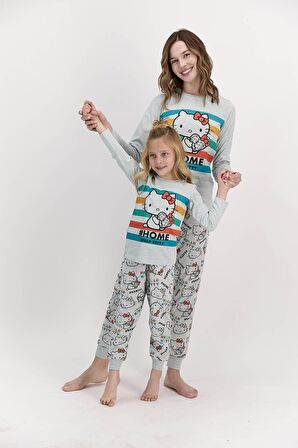 Hello Kitty Lisanslı Home Yeşilmelanj Kadın Pijama Takımı L1400-S