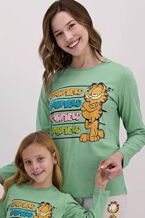 Garfield Lisanslı Mint Yeşili Kadın Pijama Takımı