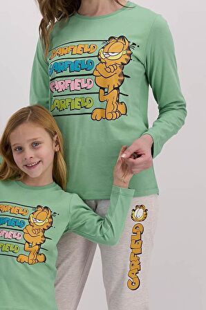 Garfield Lisanslı Mint Yeşili Kadın Pijama Takımı